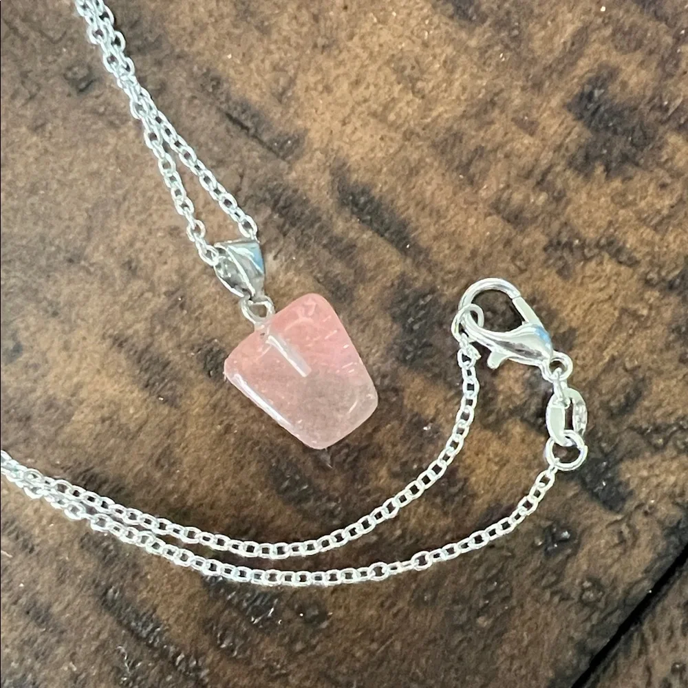 Cherry Quartz Pendant Necklace with Silver Chain